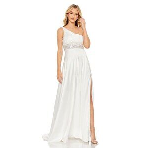 Mac Duggal White One-Shoulder Maxi Dress